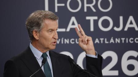 El presidente del Partido Popular, Alberto Núñez Feijóo, este sábado en el Foro La Toja