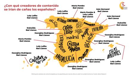 Mapa con los creadores favoritos para irse de cañas por CC AA