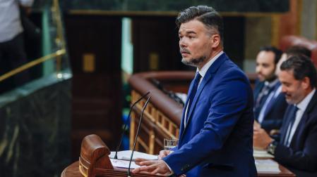 El portavoz del ERC Gabriel Rufián durante su intervención en el pleno en el que se debatieron los decretos de vivienda