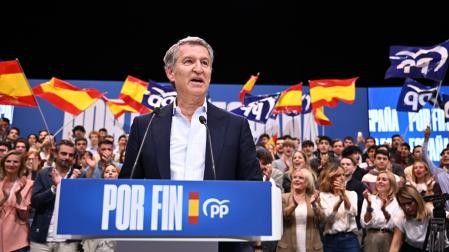El líder del Partido Popular (PP), Alberto Núñez-Feijóo, participa en un acto de precampaña del partido en Madrid, este sábado