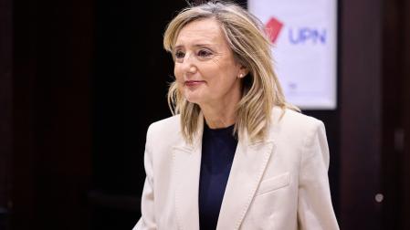 La presidenta de UPN, Cristina Ibarrola, el pasado 13 de octubre a la salida de la reunión del Consejo Político de UPN que respaldó con un 93,5% ir en coalición con el PP a las generales del 29 de noviembre.