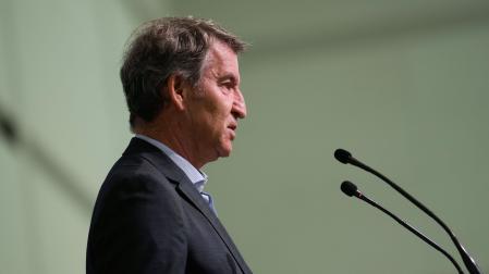 El líder del PP, Alberto Núñez Feijóo, interviene en el XII Congreso Estatal de Unidad Progresista de la ONCE, celebrado este sábado en Madrid
