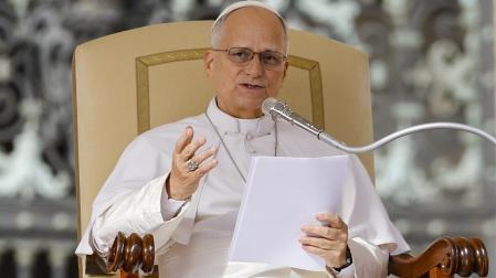 El papa León XIV, este miércoles 21 de octubre en su primera audiencia general tras la operación