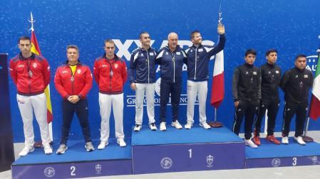 El podio tras la final de trinquete mano individual.