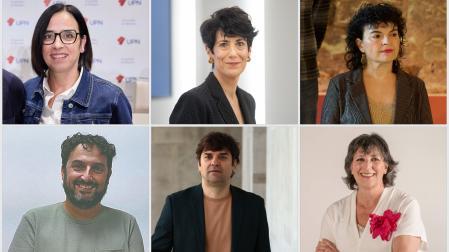 Leticia San Martín (UPN-PP), Elma Saiz (PSN), Eneka Maiz (EH BIldu), Javier Ibáñez (Frente Amplio), Pablo Azcona (Geroa Bai) y Mª Perpetuo Socorro Sada (Vox)