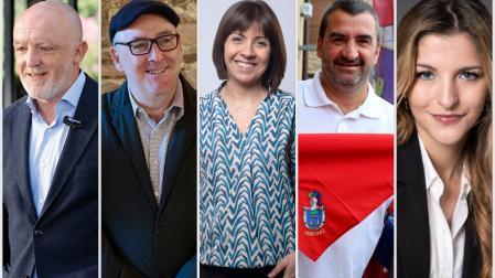 Javier Esparza (UPN-PP), Floren Aoiz (EH Bildu), Ángel Moleón (Senado de progreso), Mayte Espinosa (Geroa Bai) y Estíbaliz Moreno (Vox)