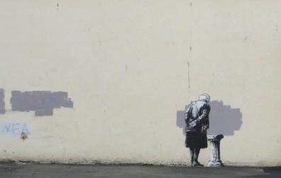 El mural de Banksy que ha sufrido un ataque con pintura en Inglaterra.