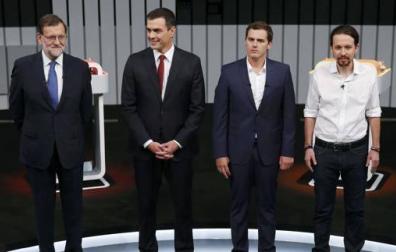 Rajoy, Sánchez, Rivera e Iglesias, antes del debate.