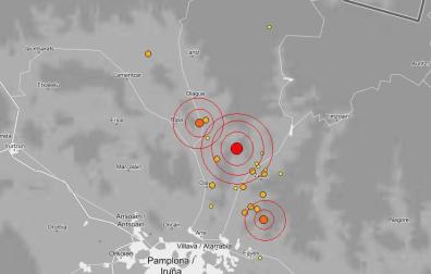 Epicentros de los terremotos de marzo al norte de Pamplona.