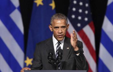El presidente de los Estados Unidos, Barack Obama, ofrece un discurso en el Centro Cultural de la Fundación Stavros Niarchos en Atenas (Grecia).