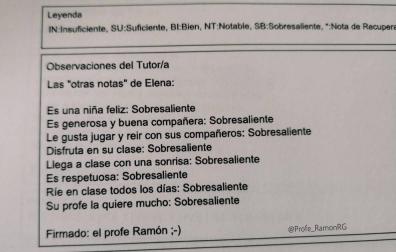 Sobresaliente en ser feliz, el boletín de notas que se ha hecho viral
