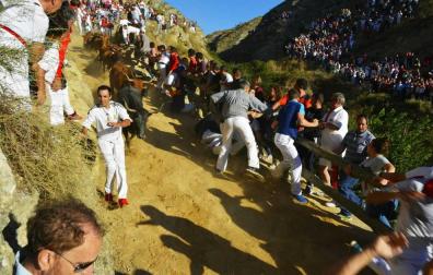 Carrera rápida y con caídas sin consecuencias en el cuarto Pilón en Falces