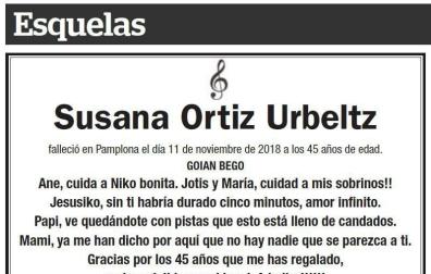 La despedida de la artista pamplonesa Susana Ortiz en una conmovedora esquela