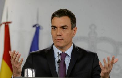 El presidente del Gobierno, Pedro Sánchez, durante su comparecencia antes los medios en el Palacio de La Moncloa.