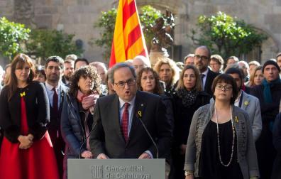 El presidente de la Generalitat, Quim Torra, durante el acto institucional de apoyo a los líderes independentistas.