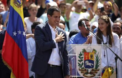 Juan Guaidó, durante la manifestación en Caracas contra Maduro.