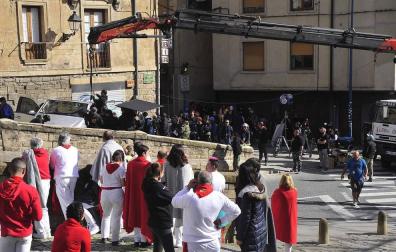 Tafalla se convierte en un plató de cine con rodaje de 'Line Walker'