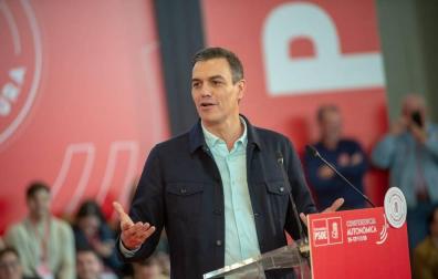 El presidente del Gobierno, Pedro Sánchez, interviene en el acto de clausura de la Conferencia Autonómica del PSOE de Extremadura.