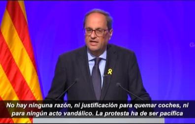 Torra: "La protesta, cuanto más multitudinaria, mejor, pero siempre pacífica"