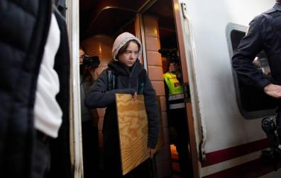 Llegada de Greta Thunberg a Madrid en tren desde Lisboa