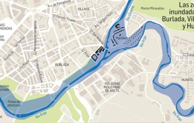 GRÁFICO | Las zonas inundadas en Huarte, Villava, Burlada y Pamplona