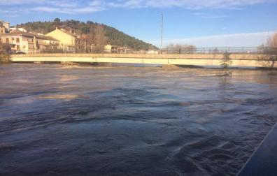 El río Arga a su paso por Funes este sábado a las nueve de la mañana