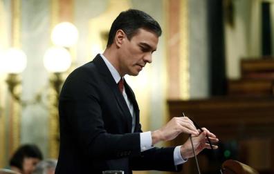 Sánchez, durante su intervención en el Congreso para pedir la autorización para prolongar el estado de alarma hasta el 11 de abril