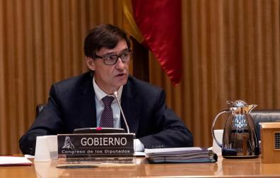 Salvador Illa, ministro de Sanidad, en la comisión de Sanidad del Congreso de los Diputados.