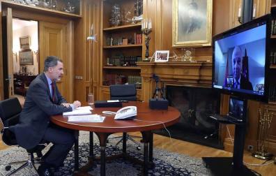 Videollamada de Felipe VI al presidente de Cámara Navarra, Javier Taberna
