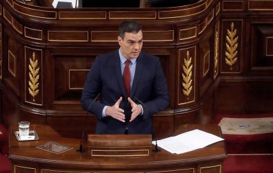 El presidente del Gobierno, Pedro Sánchez, durante su comparecencia en el pleno celebrado este miércoles en el Congreso.