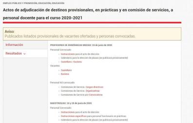 Educación publica las listas de vacantes provisionales ofertadas y del personal convocado en Navarra