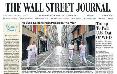 Los no Sanfermines, en la portada de 'The Wall Street Journal' de este miércoles 8 de julio