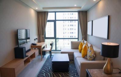 Vista general de la sala de estar de un apartamento