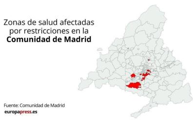 Mapa de las nuevas zonas con restricciones en Madrid.