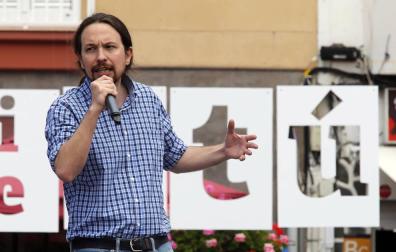 El candidato de Unidas Podemos a presidente del Gobierno, Pablo Iglesias, durante el mitín en el que participó este sábado en Las Palmas de Gran Canaria.