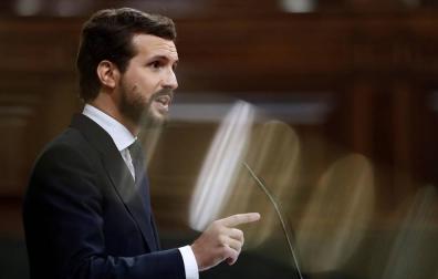 Pablo Casado, en la tribuna del Congreso de los Diputados.
