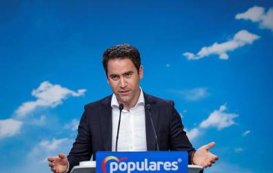 El secretario general del Partido Popular, Teodoro García Egea, durante la rueda de prensa ofrecida tras la reunión del Comité de Dirección.