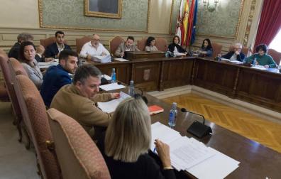 Alejandro Toquero, a la izquierda, y Marisa Marqués, a la derecha, en un momento del pleno celebrado ayer en Tudela.