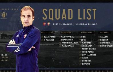 Osasuna viaja a Olot con veinte jugadores en su segunda cita copera