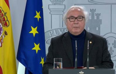El ministro de Universidades, Manuel Castells, durante la rueda de prensa telemática