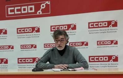 Chechu Rodríguez, secretario general de CC OO de Navarra, en una rueda de prensa anterior.