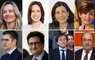 De izquierda a derecha, y de arriba abajo: Pilar Alegría, Diana Morant, Raquel Sánchez, Isabel Rodríguez, Félix Bolaños, Óscar López, José Manuel Albares y Miquel Iceta