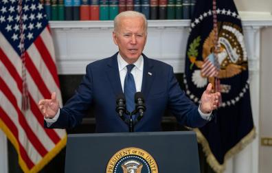 El presidente estadounidense, Joe Biden, en la comparecencia ante los medios desde la Casa Blanca.