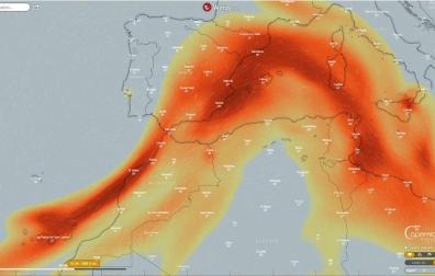Mapa del avance hacia el Mediterráneo del dióxido de azufre que emite el volcán de La Palma