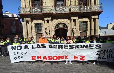 Trabajadores de Dornier, durante la protesta de este jueves