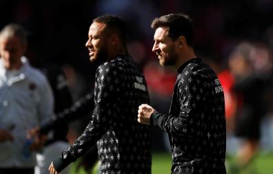 Leo Messi junto a Neymar en un entrenamiento anterior del PSG