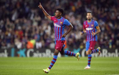 Ansu Fati celebra el gol del empate