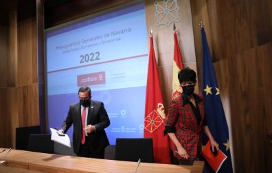 Javier Remírez y Elma Saiz, tras la presentación del anteproyecto de Presupuestos de Navarra para 2022