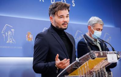 El portavoz parlamentario de ERC, Gabriel Rufián, en rueda de prensa