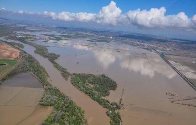 Campos anegados en Castejón en la riada de 2018